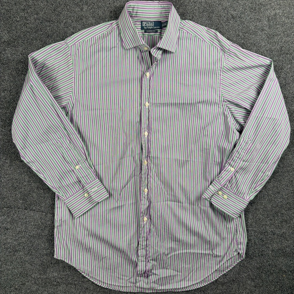 Polo Ralph Lauren Shirt Men's  Long‎ Sleeve Button Down Pink Green Striped 32/33